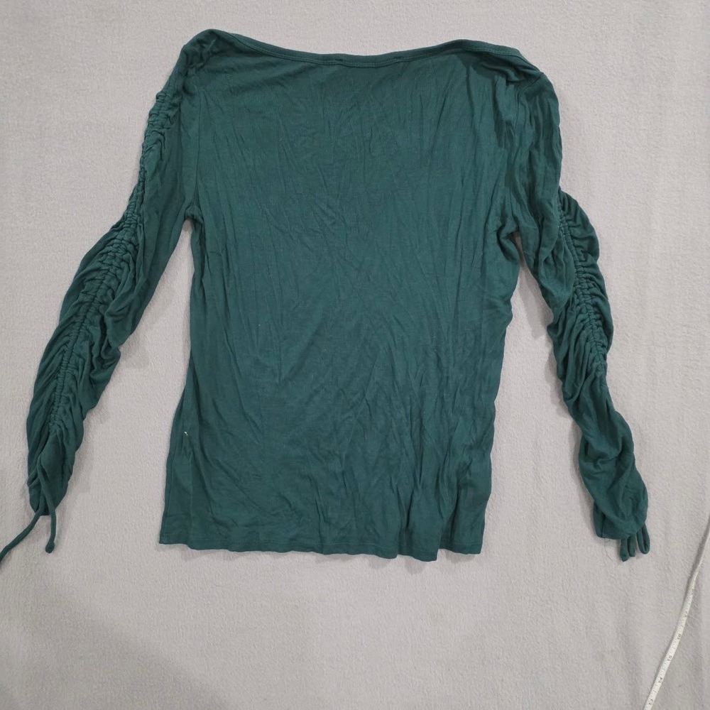 LOFT Hunter Green Ruched Sleeve Top S Boat Neck Long Sleeve Knit Shirt Green - Picture 4 of 4